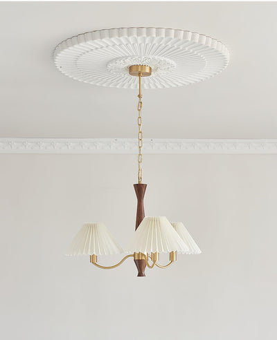Calivine Chandelier Pleated with White Lampshades Mid-Century