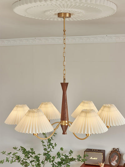 Calivine Chandelier Pleated with White Lampshades Mid-Century