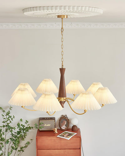 Calivine Chandelier Pleated with White Lampshades Mid-Century