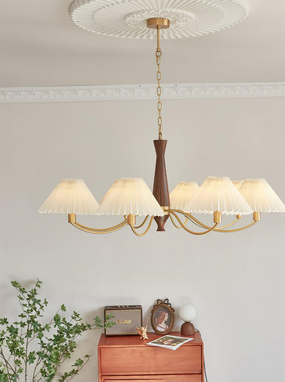Calivine Chandelier Pleated with White Lampshades Mid-Century
