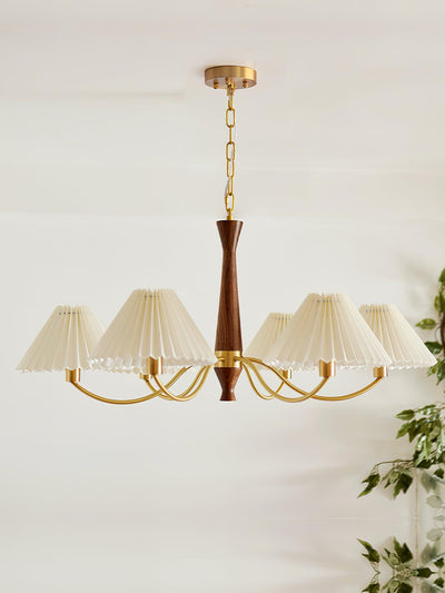 Calivine Chandelier Pleated with White Lampshades Mid-Century
