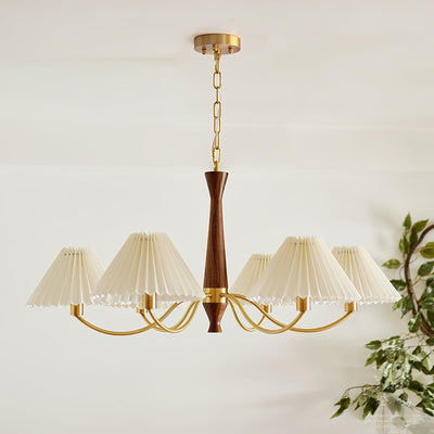 Calivine Chandelier Pleated with White Lampshades Mid-Century
