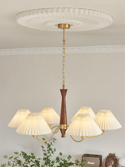 Calivine Chandelier Pleated with White Lampshades Mid-Century