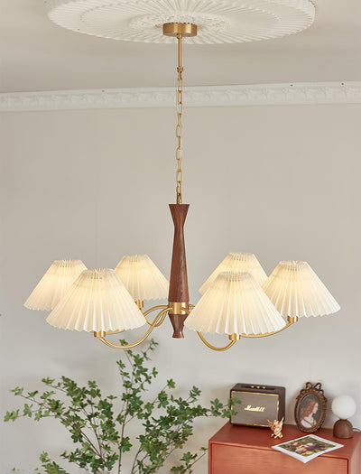 Calivine Chandelier Pleated with White Lampshades Mid-Century