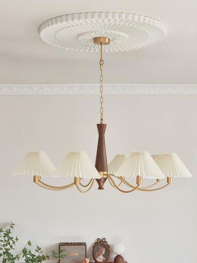 Calivine Chandelier Pleated with White Lampshades Mid-Century