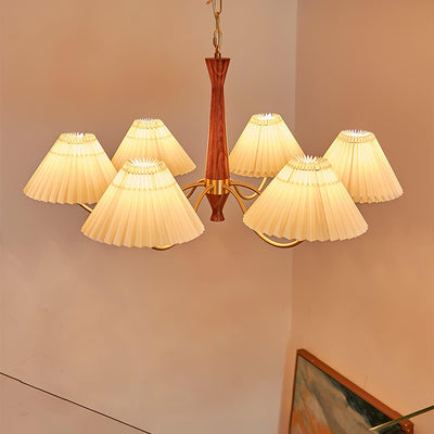 Calivine Chandelier Pleated with White Lampshades Mid-Century