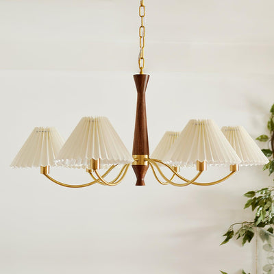 Calivine Chandelier Pleated with White Lampshades Mid-Century