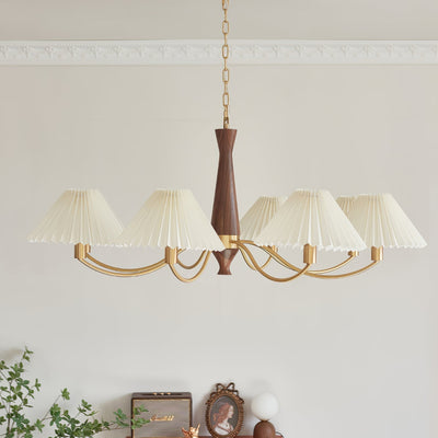Calivine Chandelier Pleated with White Lampshades Mid-Century