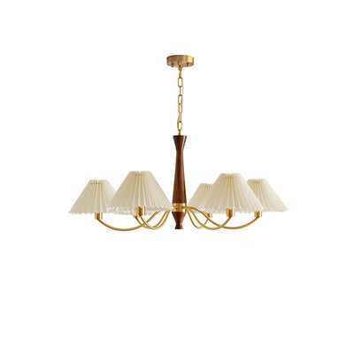 Calivine Chandelier Pleated with White Lampshades Mid-Century