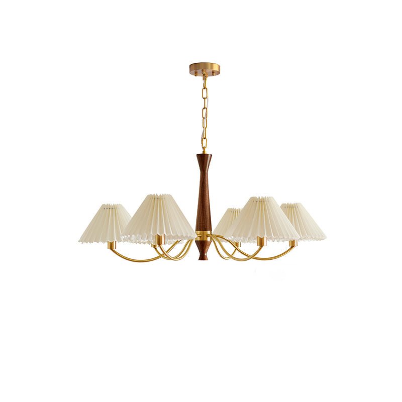 Calivine Chandelier Pleated with White Lampshades Mid-Century