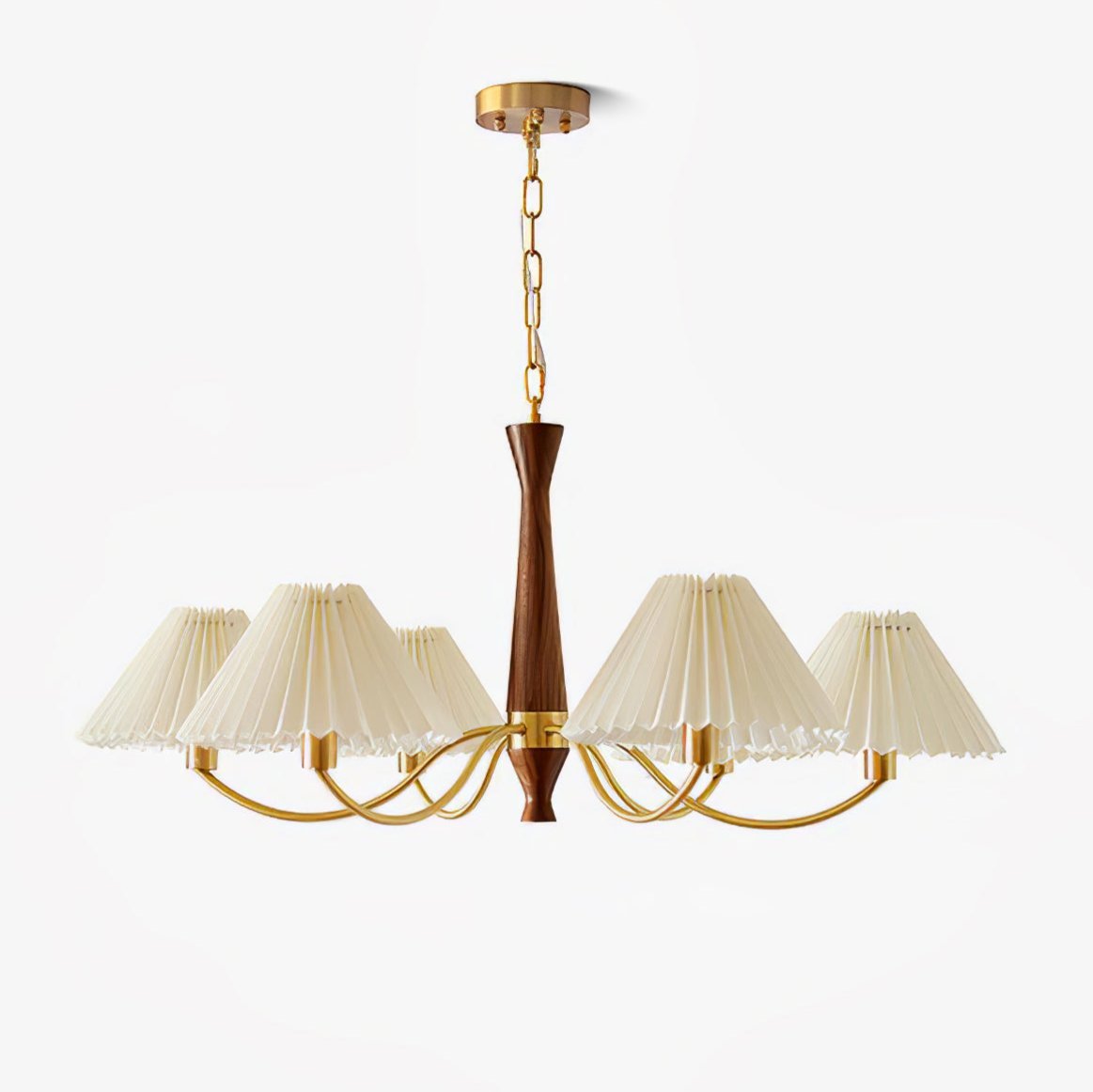 Calivine Chandelier Pleated with White Lampshades Mid-Century
