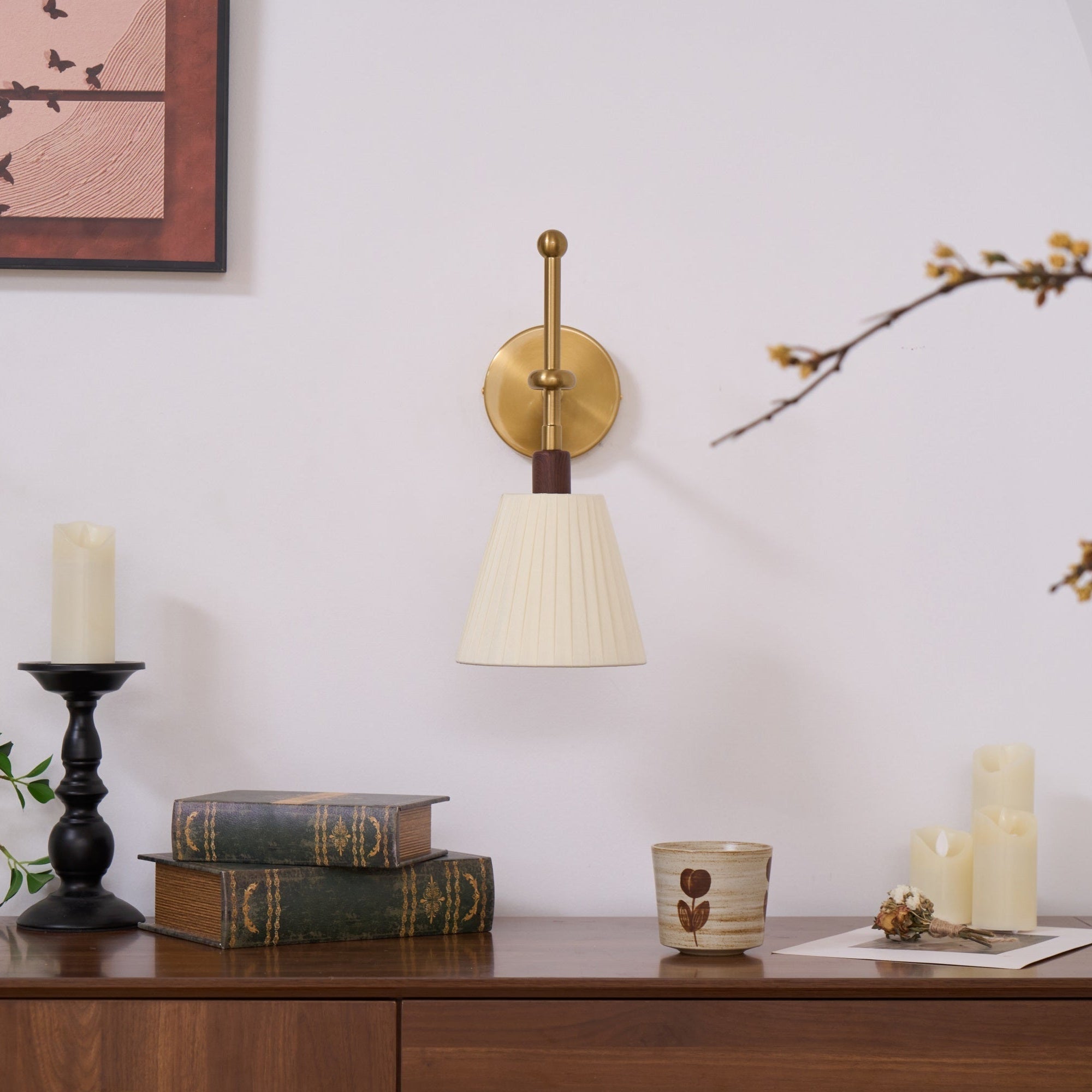 Gairm Wall Lamp Pleated Fabric Brass