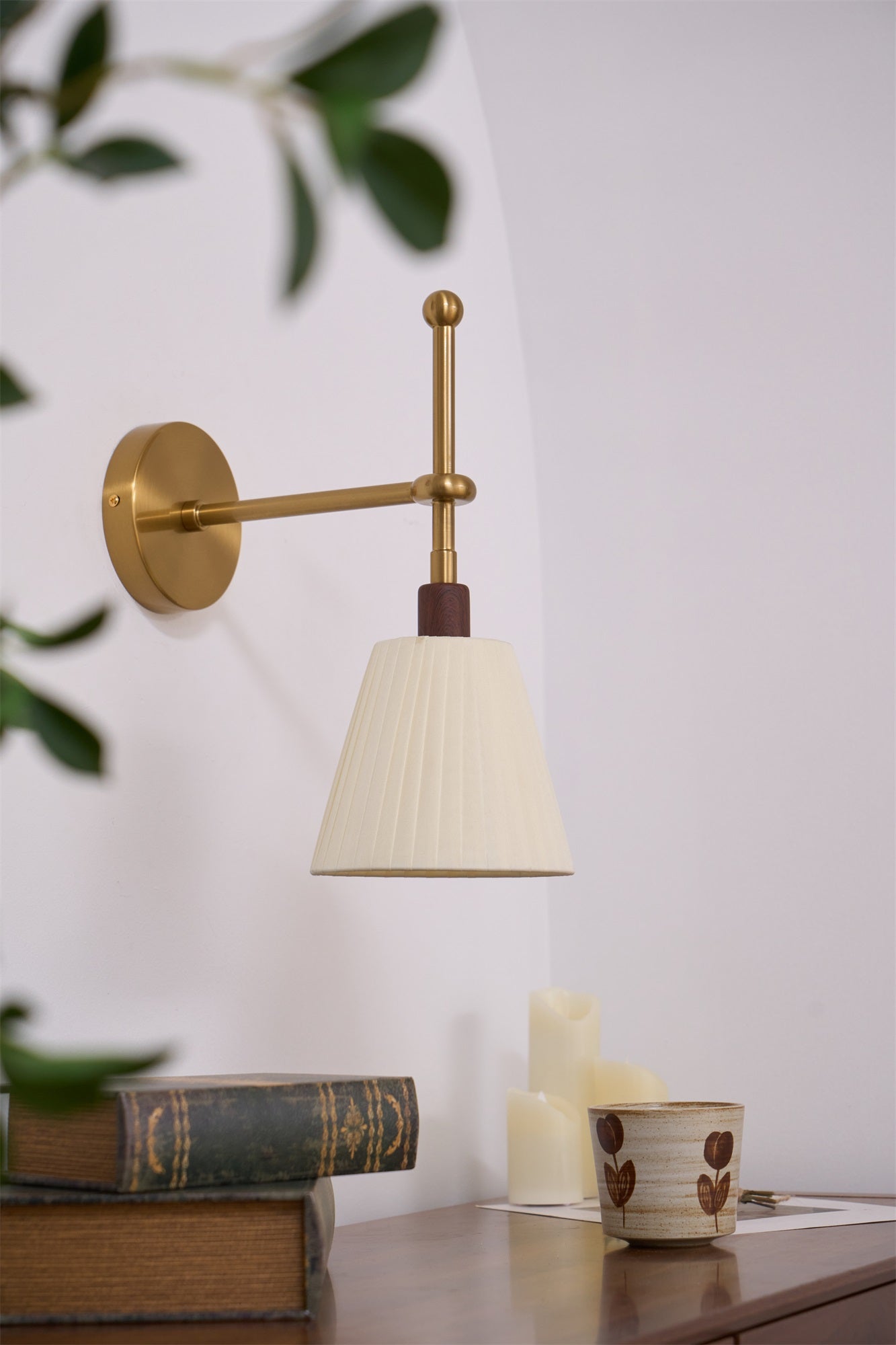 Gairm Wall Lamp Pleated Fabric Brass