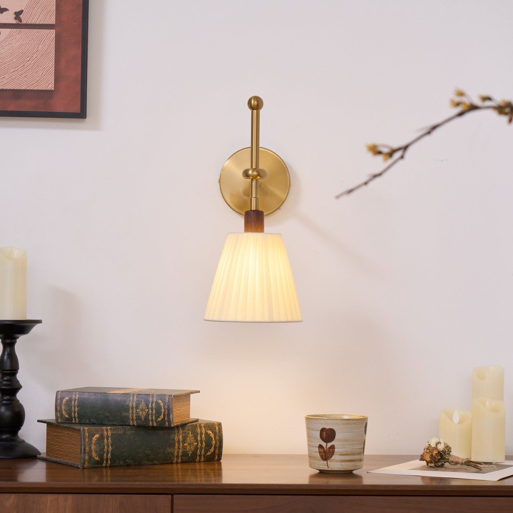 Gairm Wall Lamp Pleated Fabric Brass