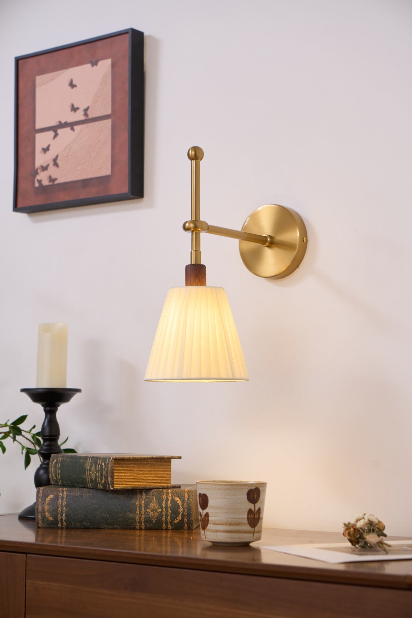 Gairm Wall Lamp Pleated Fabric Brass
