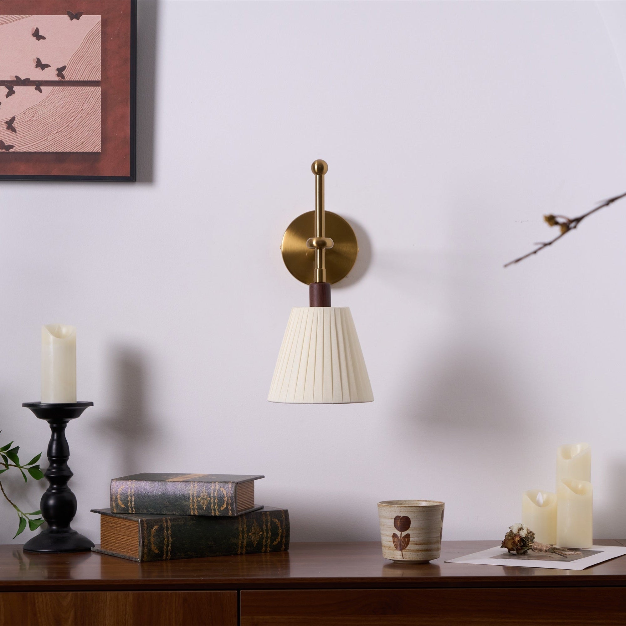 Gairm Wall Lamp Pleated Fabric Brass