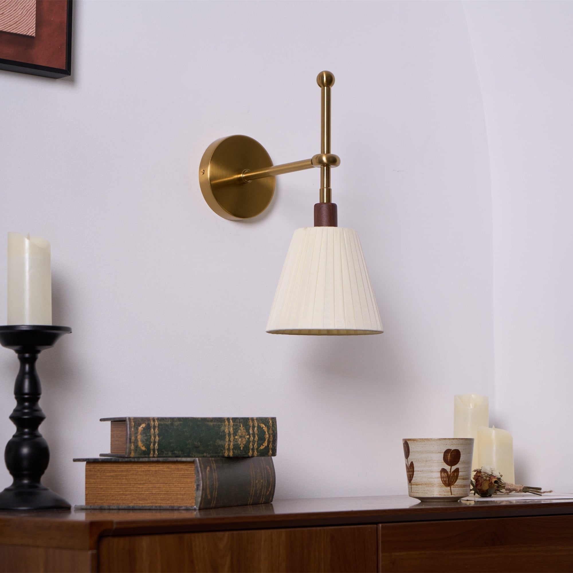 Gairm Wall Lamp Pleated Fabric Brass