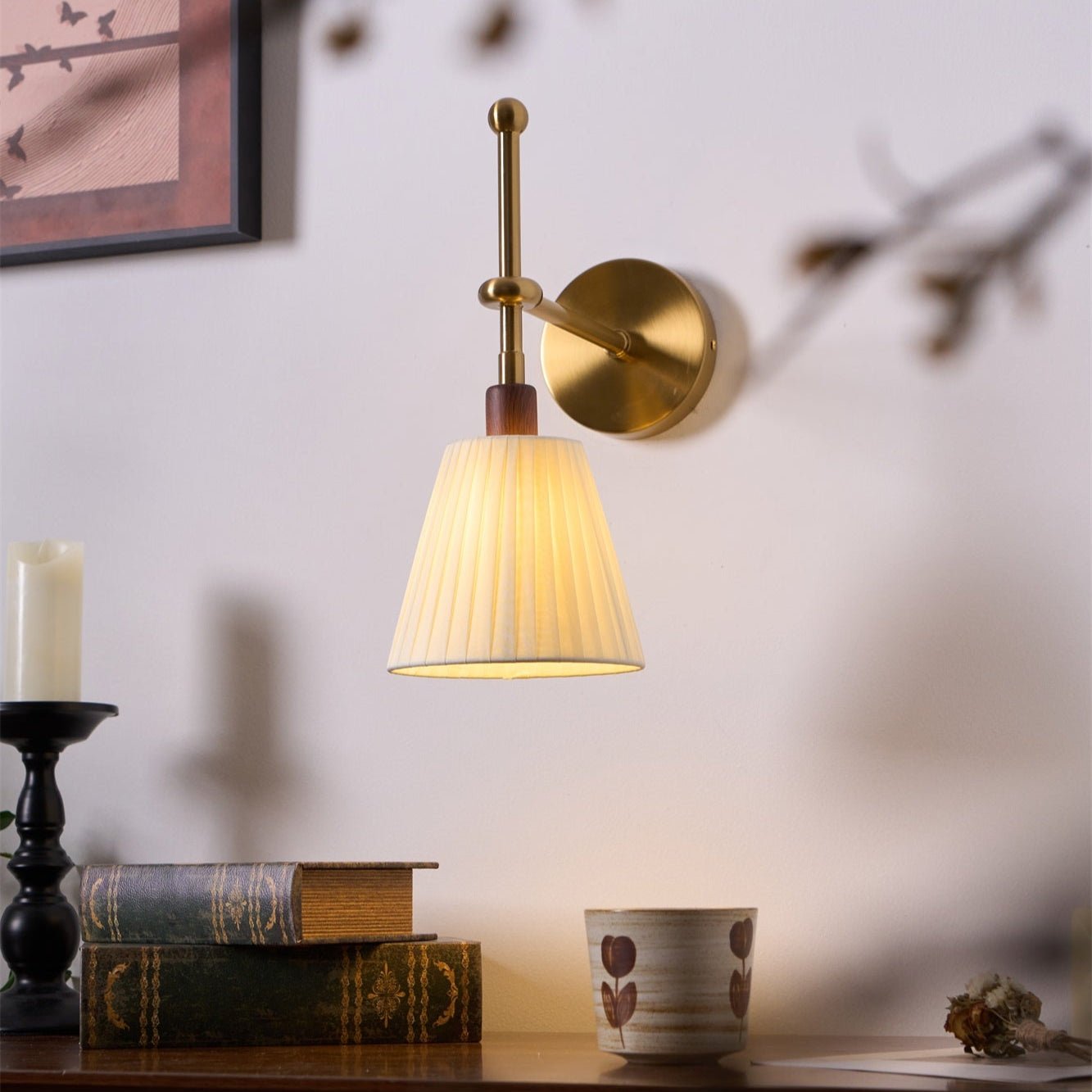 Gairm Wall Lamp Pleated Fabric Brass