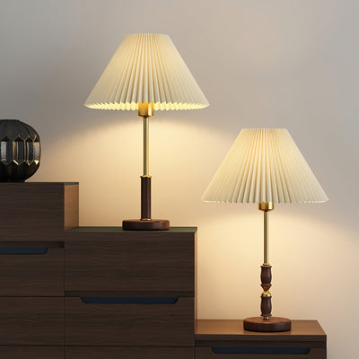 Fiora Pleated Walnut Table Lamp