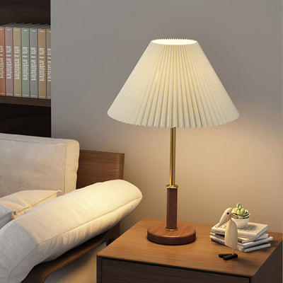 Fiora Pleated Walnut Table Lamp