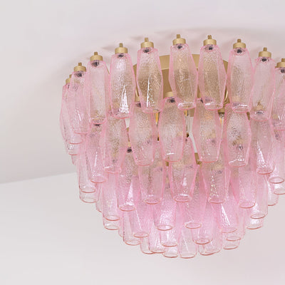 Celelaya Ceiling Lamp Poliedri Pink Murano Glass Layered Flush Mount