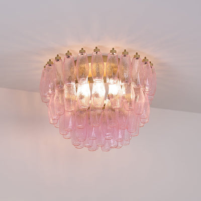 Celelaya Ceiling Lamp Poliedri Pink Murano Glass Layered Flush Mount