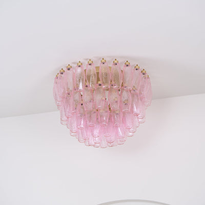 Celelaya Ceiling Lamp Poliedri Pink Murano Glass Layered Flush Mount
