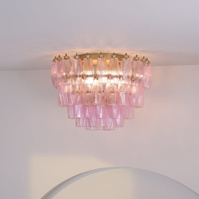 Celelaya Ceiling Lamp Poliedri Pink Murano Glass Layered Flush Mount