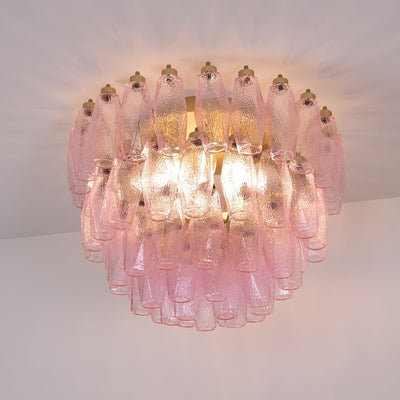 Celelaya Ceiling Lamp Poliedri Pink Murano Glass Layered Flush Mount