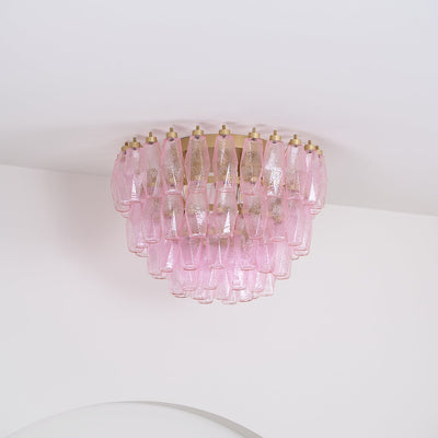 Celelaya Ceiling Lamp Poliedri Pink Murano Glass Layered Flush Mount