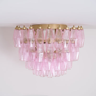 Celelaya Ceiling Lamp Poliedri Pink Murano Glass Layered Flush Mount