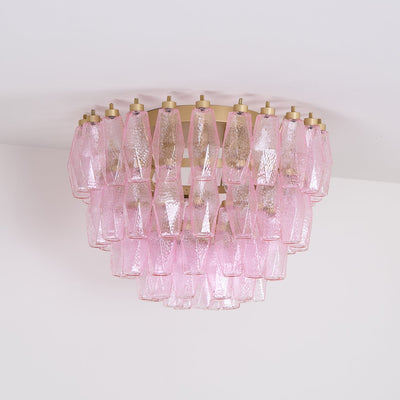 Celelaya Ceiling Lamp Poliedri Pink Murano Glass Layered Flush Mount