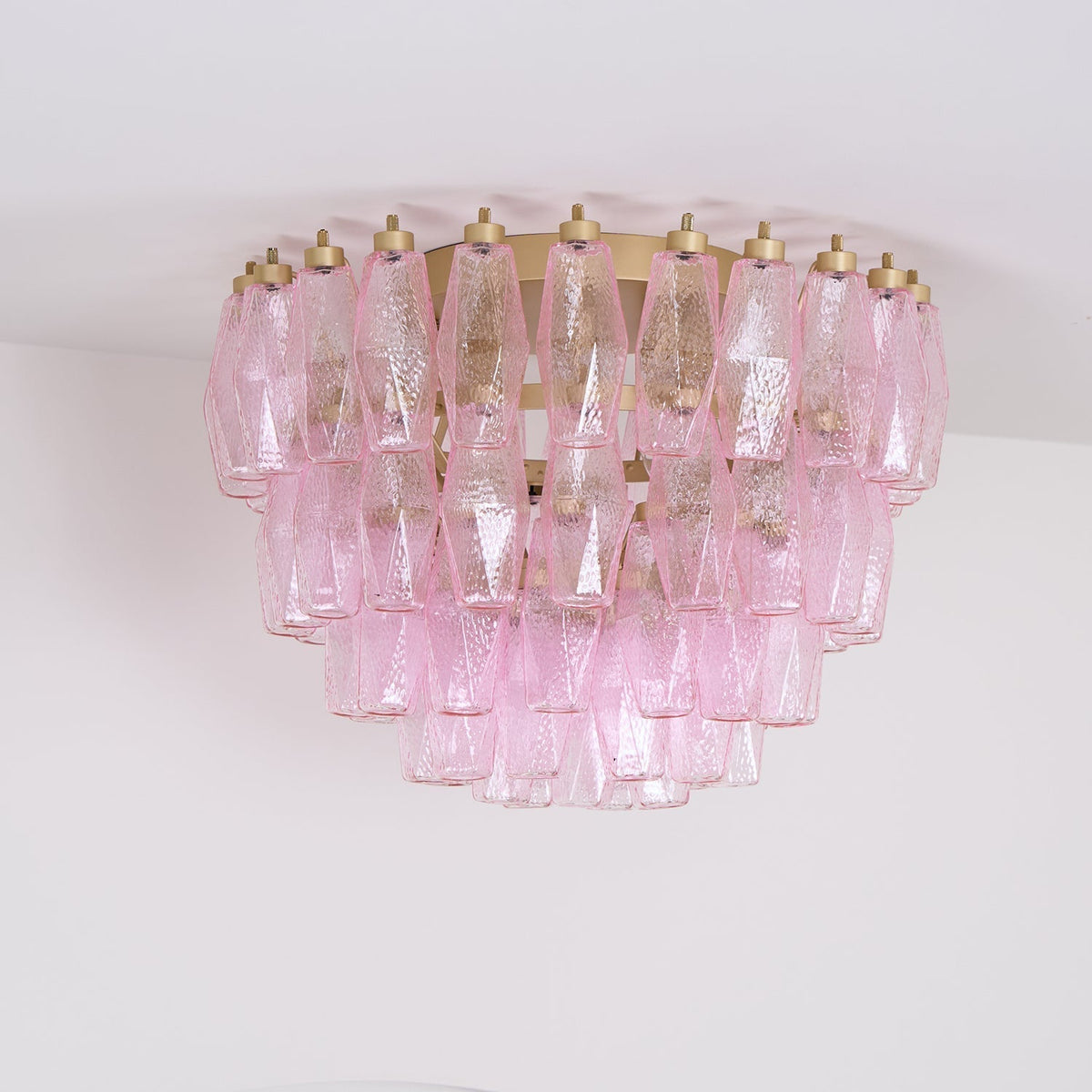 Celelaya Ceiling Lamp Poliedri Pink Murano Glass Layered Flush Mount
