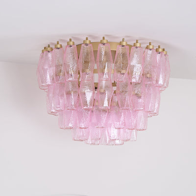 Celelaya Ceiling Lamp Poliedri Pink Murano Glass Layered Flush Mount