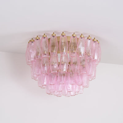 Celelaya Ceiling Lamp Poliedri Pink Murano Glass Layered Flush Mount