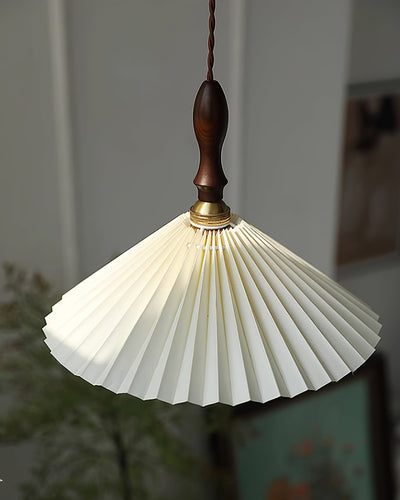 Eldora Pleated Shade Plug-In Pendant Light with Wooden Accent - Neutral Decor
