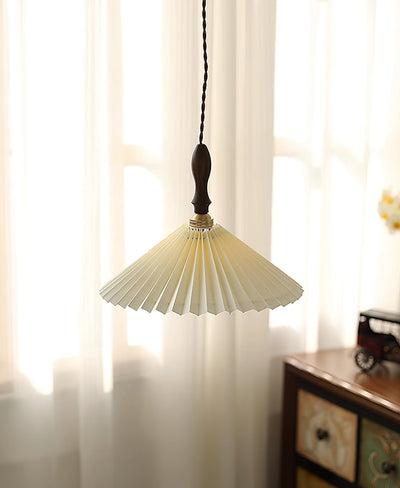 Eldora Pleated Shade Plug-In Pendant Light with Wooden Accent - Neutral Decor