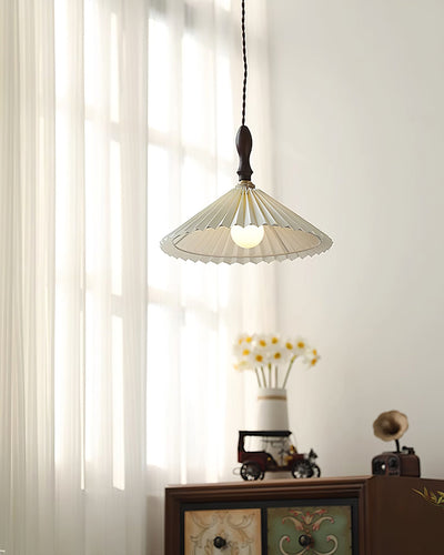 Eldora Pleated Shade Plug-In Pendant Light with Wooden Accent - Neutral Decor