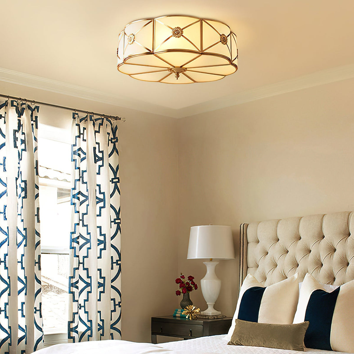 Auralaine Ceiling Lamp Brass Scalloped Frosted Classic