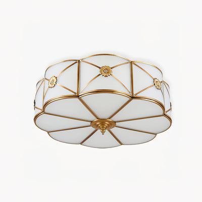 Auralaine Ceiling Lamp Brass Scalloped Frosted Classic
