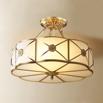 Auralaine Ceiling Lamp Brass Scalloped Frosted Classic