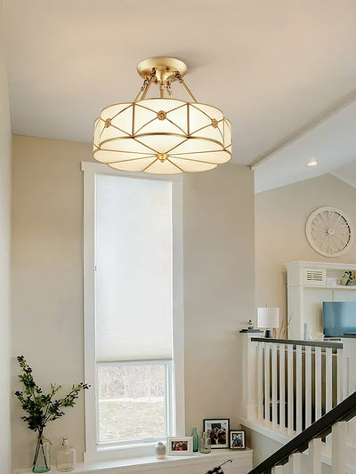 Auralaine Ceiling Lamp Brass Scalloped Frosted Classic