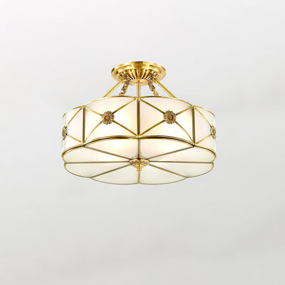 Auralaine Ceiling Lamp Brass Scalloped Frosted Classic