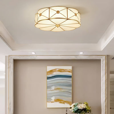 Auralaine Ceiling Lamp Brass Scalloped Frosted Classic