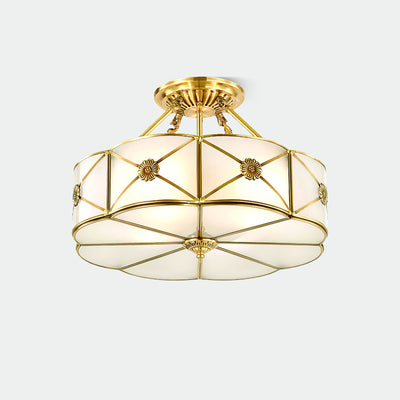 Auralaine Ceiling Lamp Brass Scalloped Frosted Classic