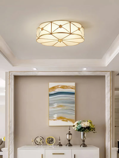 Auralaine Ceiling Lamp Brass Scalloped Frosted Classic