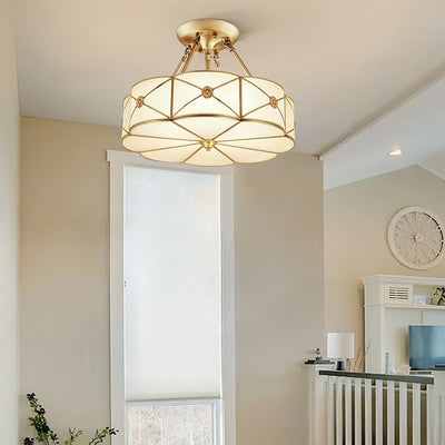 Auralaine Ceiling Lamp Brass Scalloped Frosted Classic