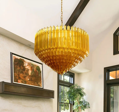 Celiselle Chandelier Amber Murano Glass Prism Grand Art