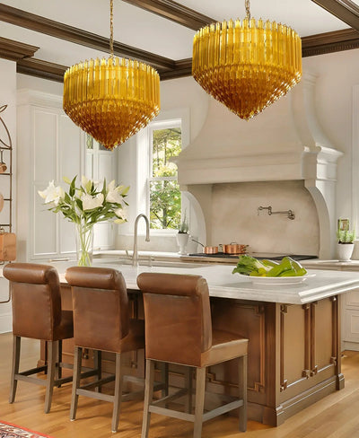 Celiselle Chandelier Amber Murano Glass Prism Grand Art