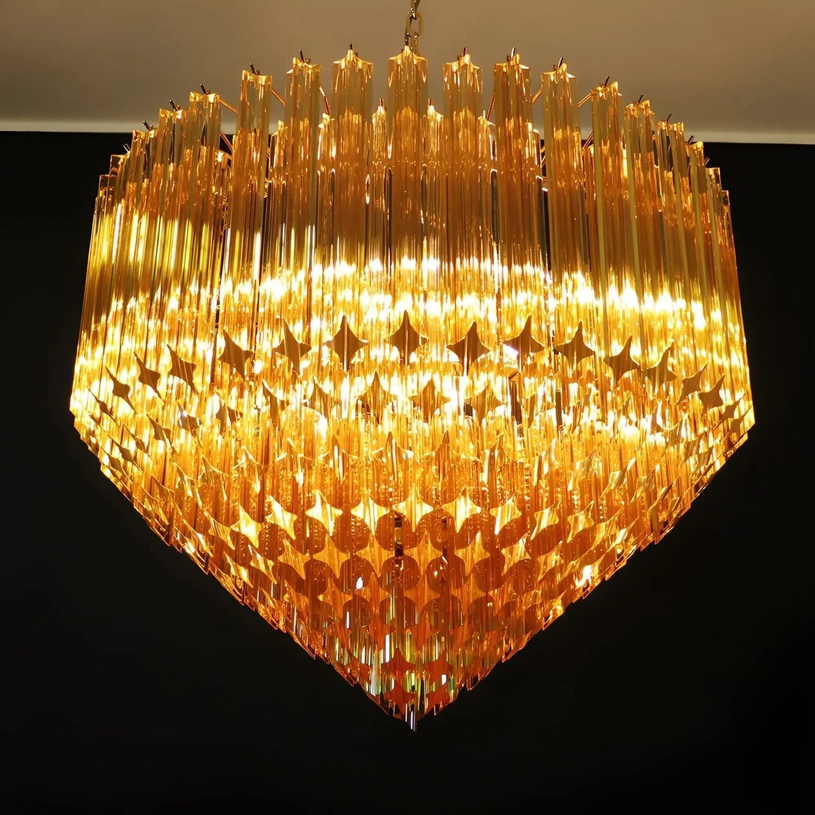Celiselle Chandelier Amber Murano Glass Prism Grand Art